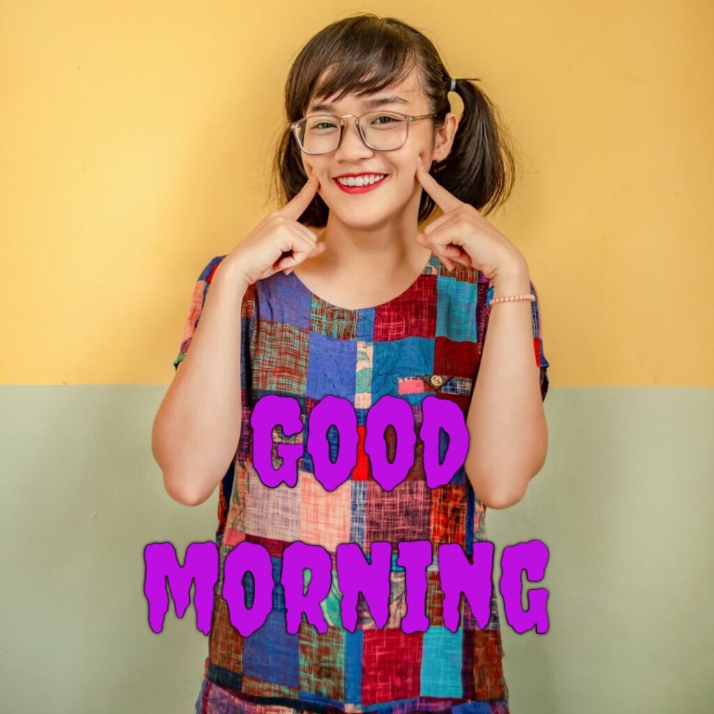 A cute funny girl having sunglasses looking like a funny good morning image