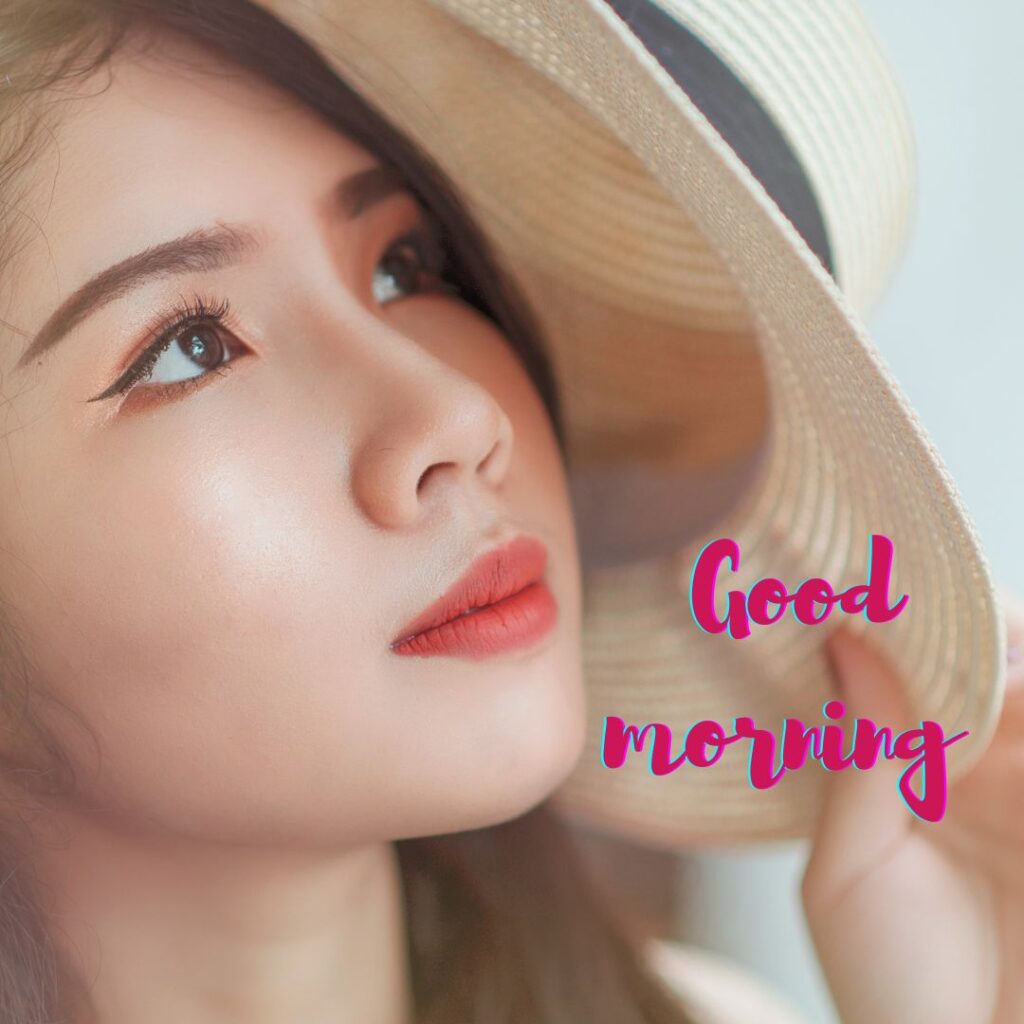 Hot girl good morning images in this a beautiful girl having a cap and looking upword