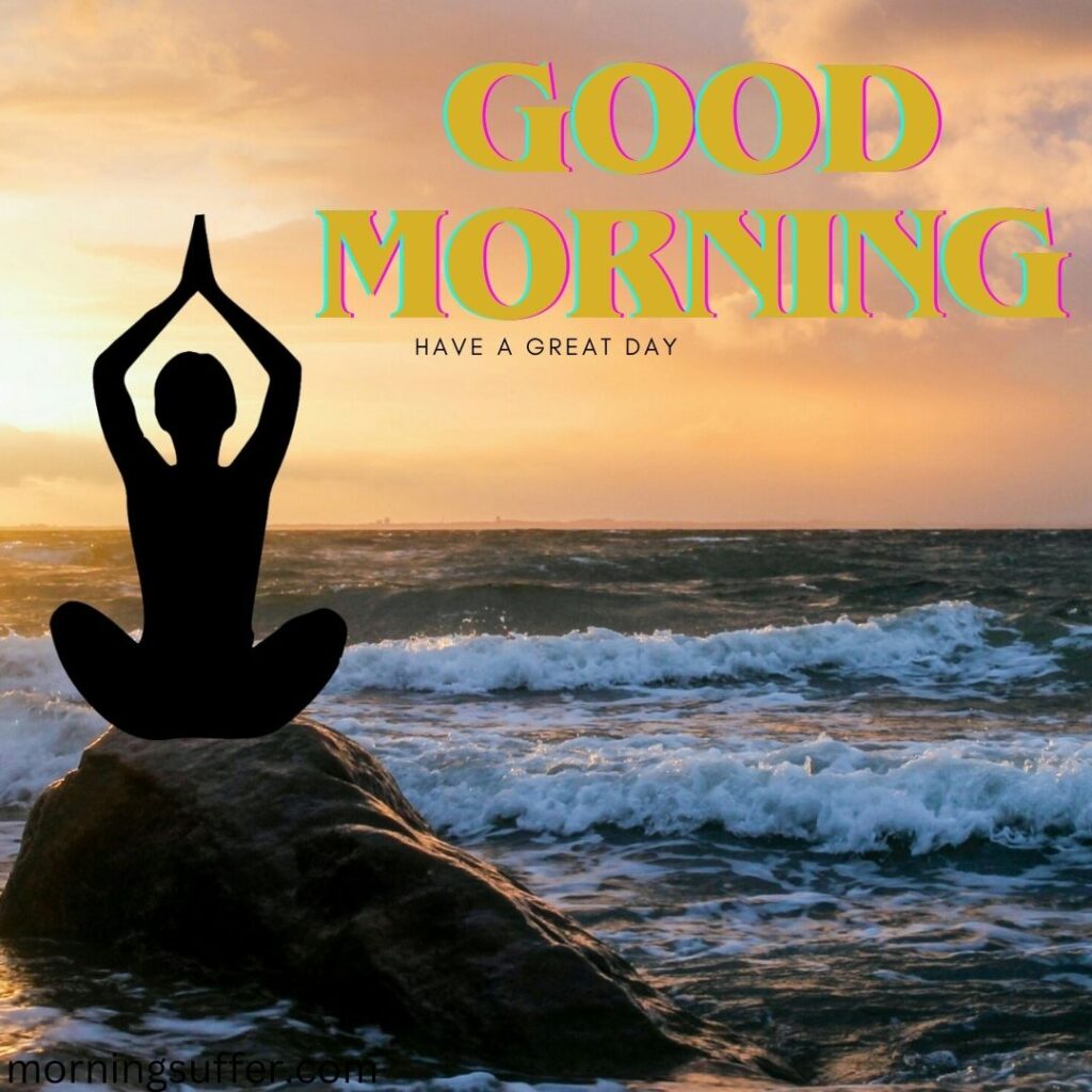 A woman is doing yoga and meditation near the sea in the morning looking like a good morning images free download